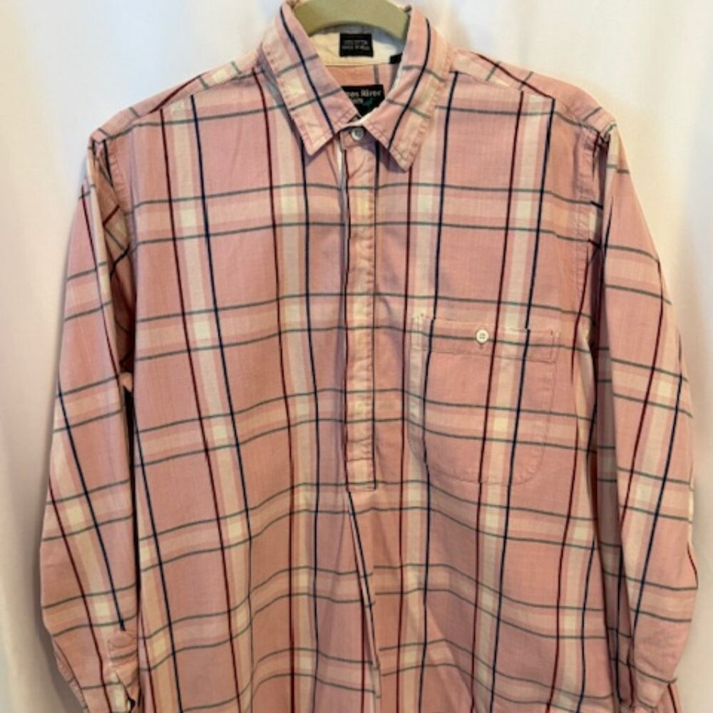 James River Traders Pink Plaid Partial Button-Down Shirt Men's Size M Casual